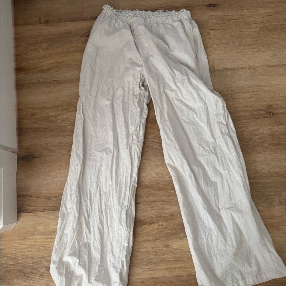 Aerie Striped Linen Lace Trim lounge pants